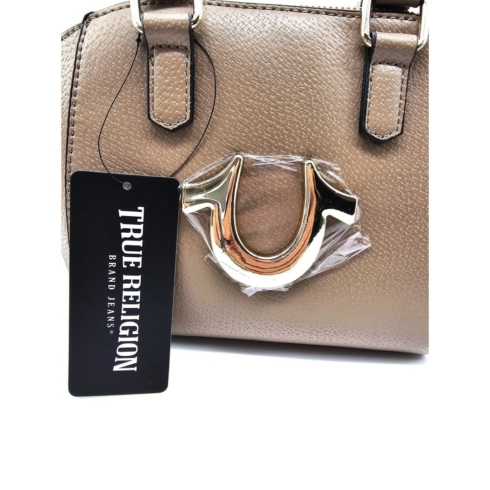 NWT True Religion Taupe Satchel Handbag Crossbody Purse Gold Logo MSRP $109